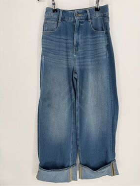 HALARA High Waisted Wide Leg Cuffed Jeans Size XS Medium Wash